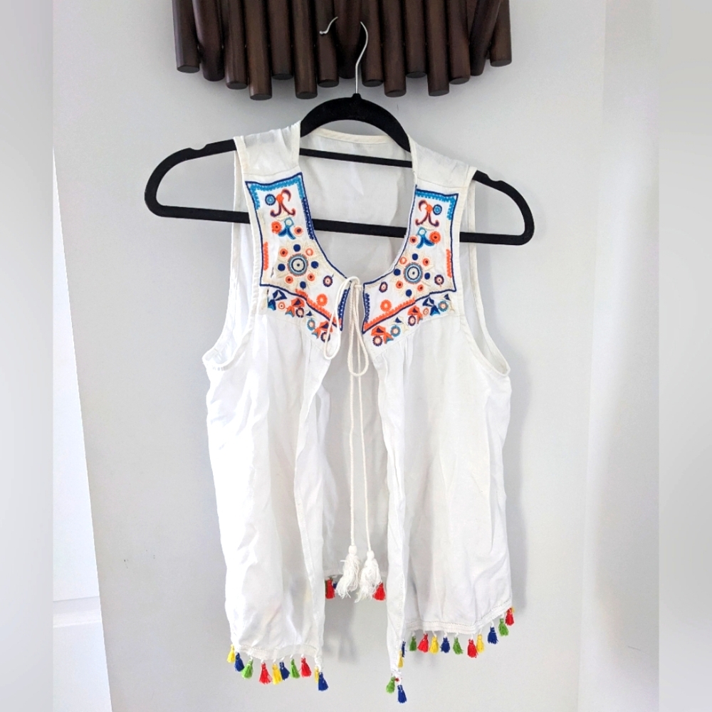 Women's blouse/vest with colourful tassels - Size US M